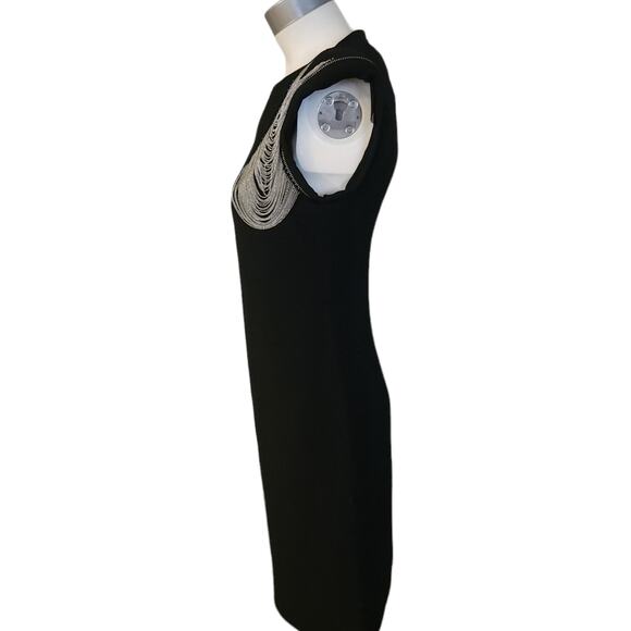 MAJE Raleuse sleeveless chain embellished crepe sheath dress in black Sz 1 S NEW - Picture 2 of 8